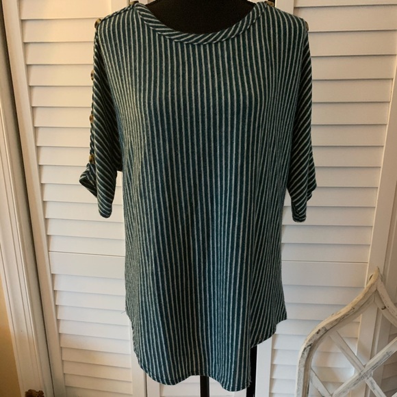 ❌SOLD❌ Kim & Cami Teal & White Stripe Womens Top 1X NWOT - Picture 10 of 15